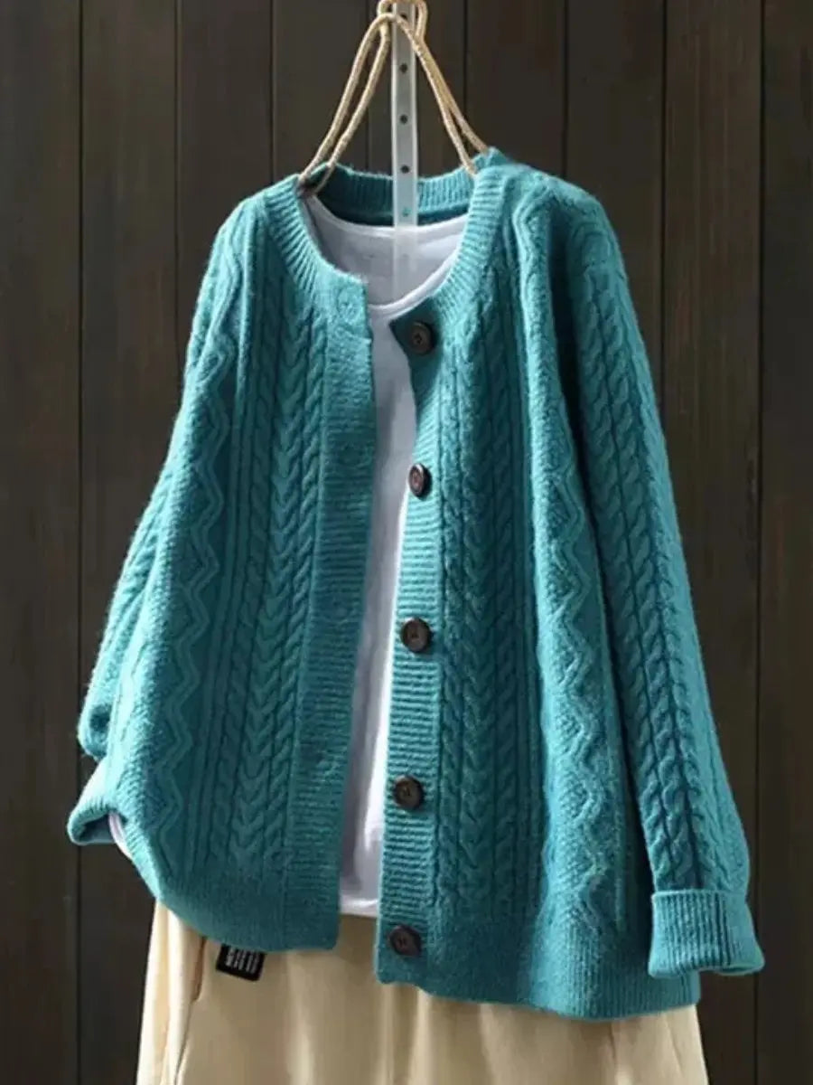 Women's Oversized Cable-Knit Button-Down Cardigan
