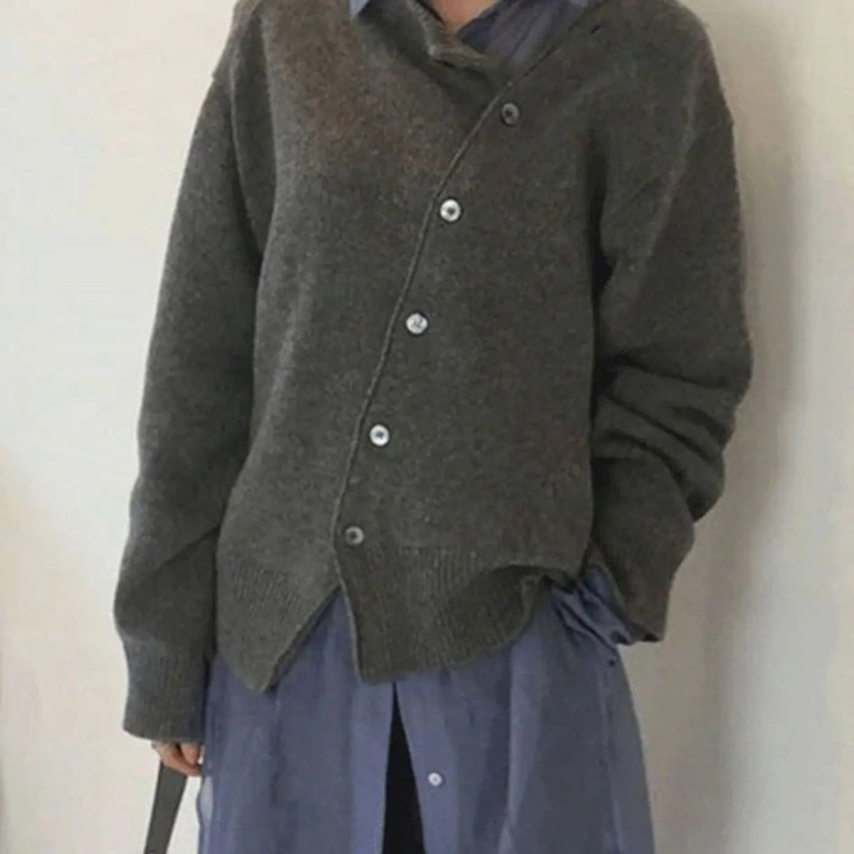 Women's Oversized Chunky Knit Cardigan Button-Front Ribbed Jumper