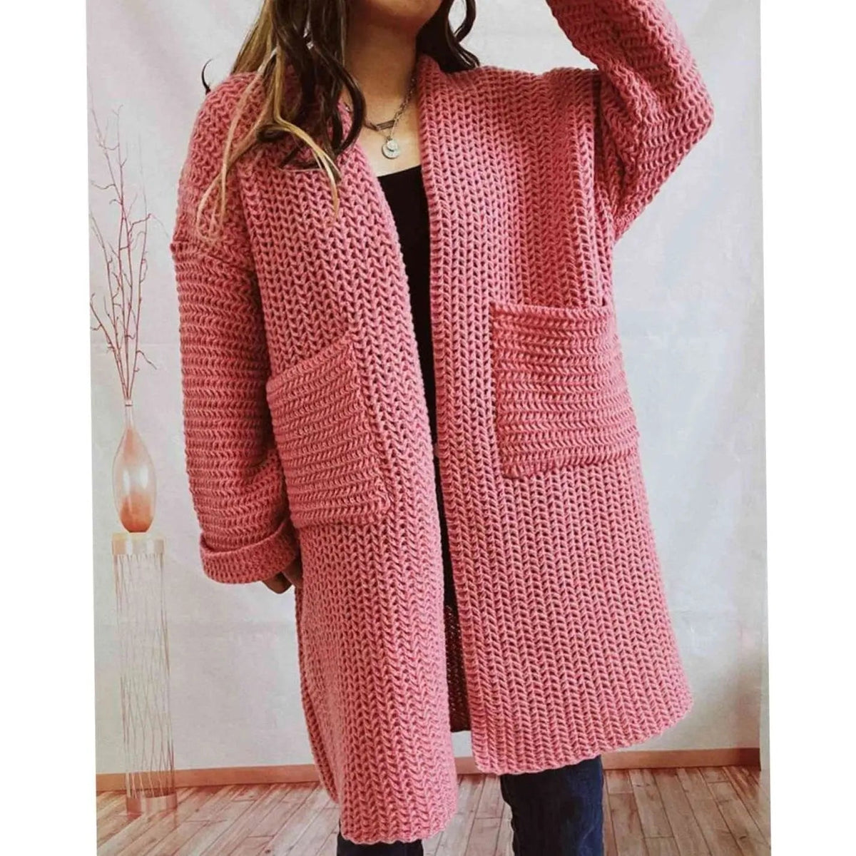 Women's Oversized Chunky Knit Cardigan Open Front Long Pockets