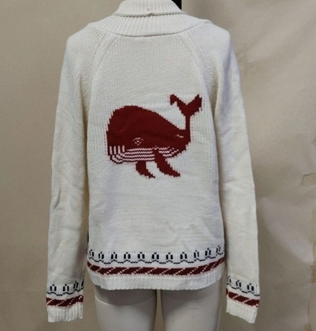 Women's Oversized Chunky Knit Nautical Whale Motif Cardigan