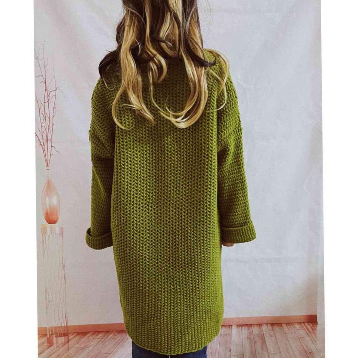 Women's Oversized Chunky Knit Open-Front Long Cardigan with Pockets