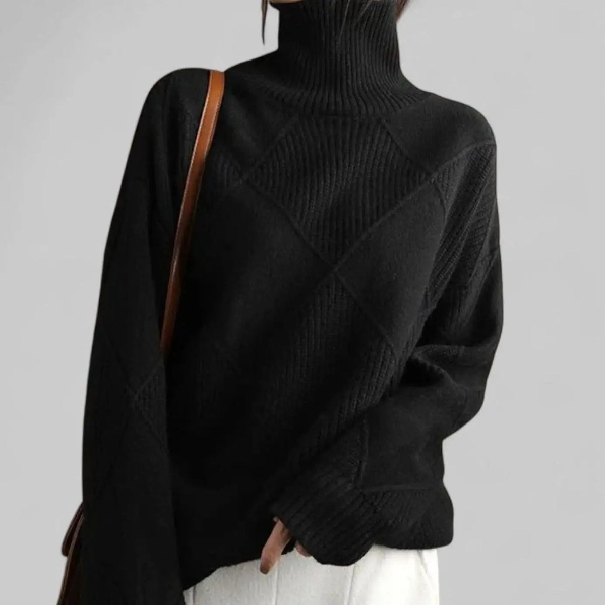 Women's Oversized Diamond-Knit Turtlenecks Sweater