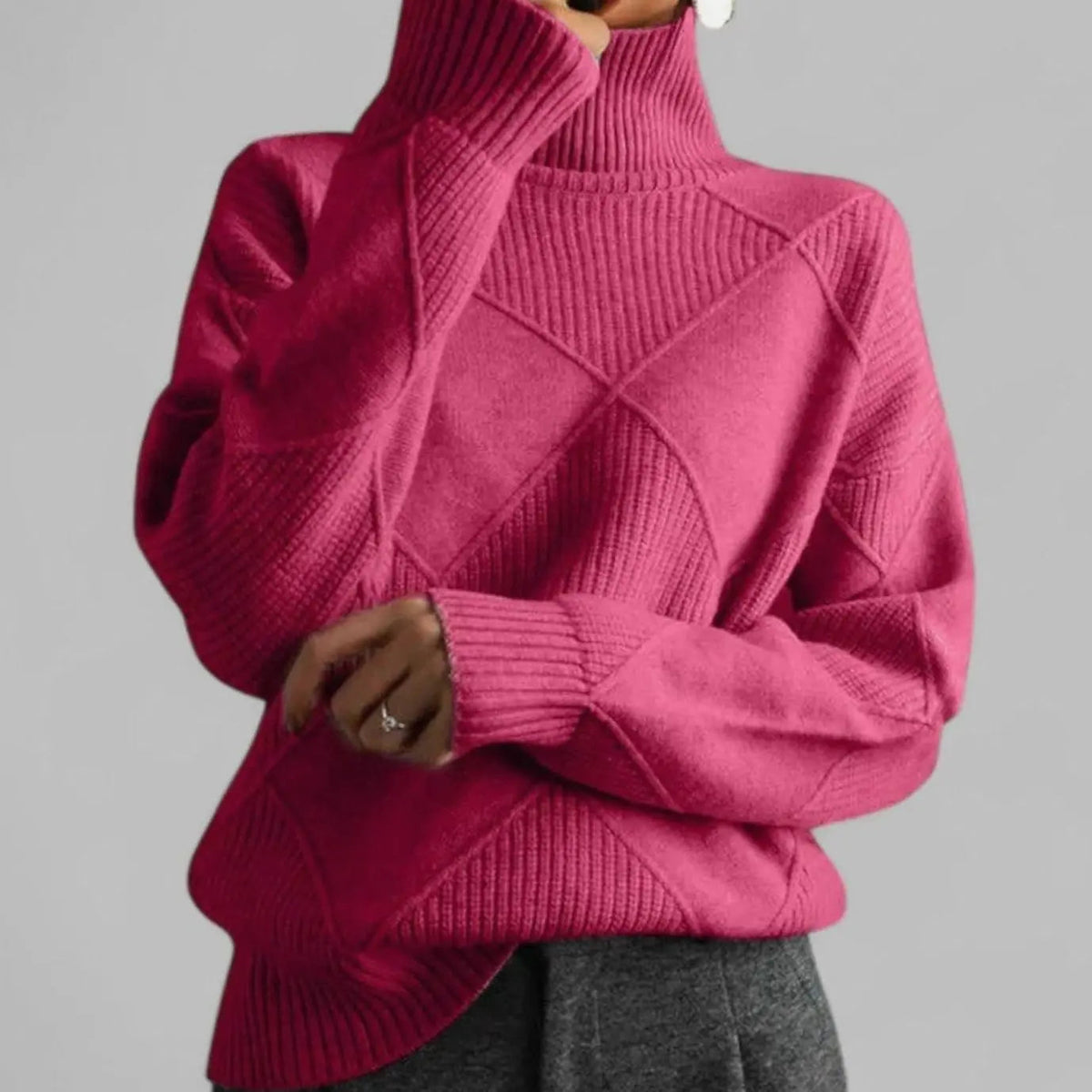 Women's Oversized Diamond-Knit Turtlenecks Sweater