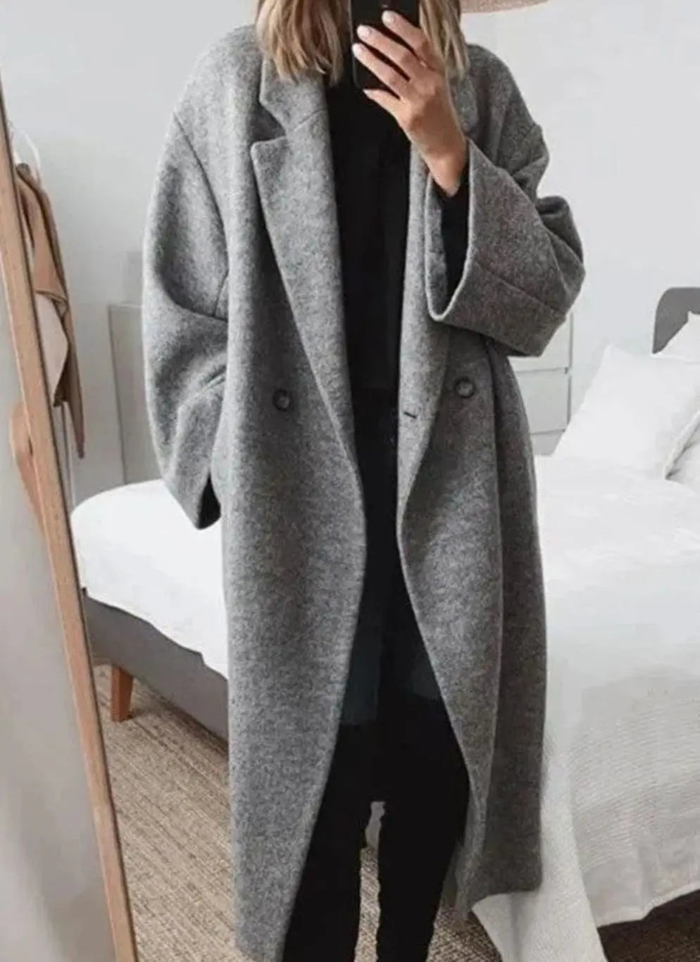 Women's Oversized Double-Breasted Button-Down Coat