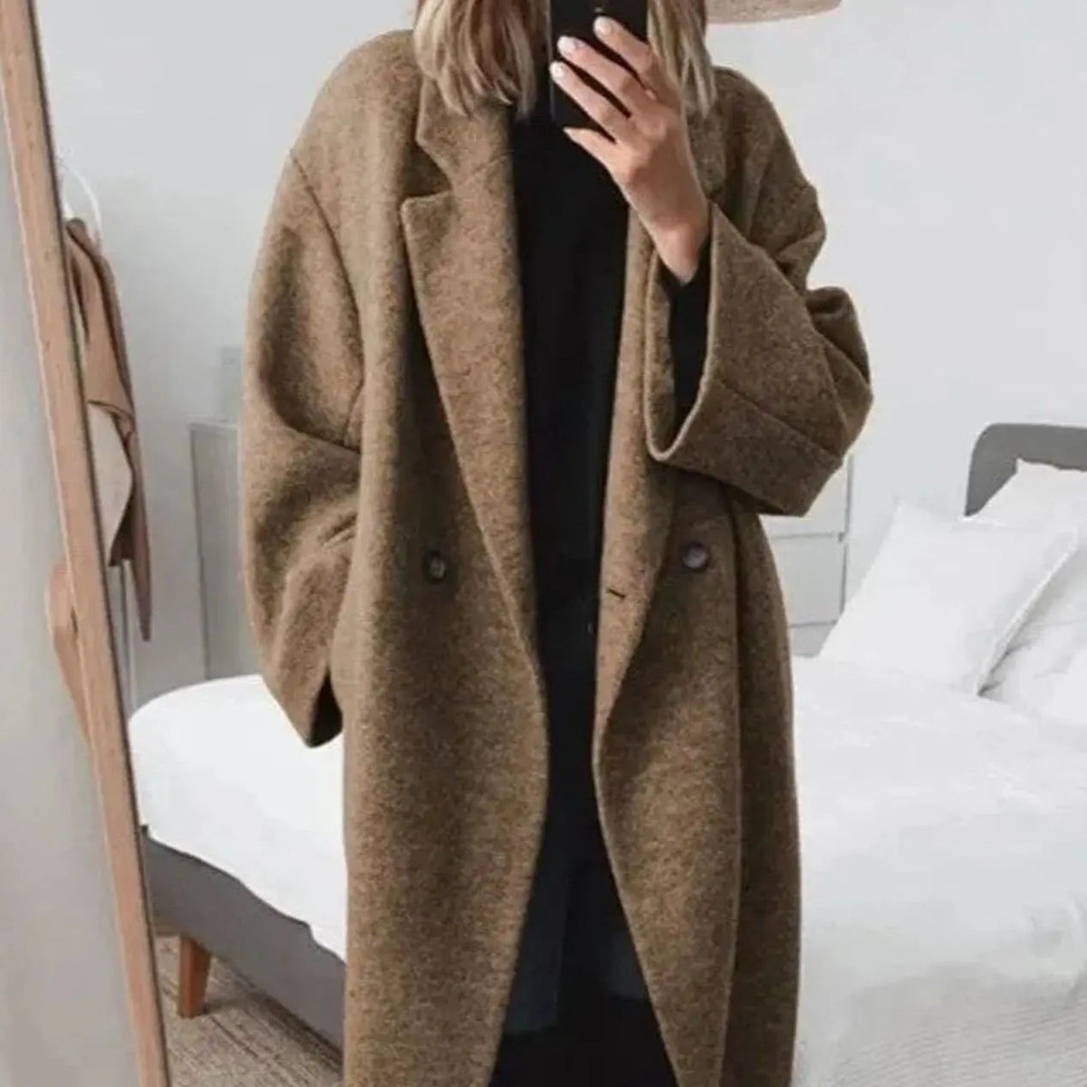 Women's Oversized Double-Breasted Button-Down Coat