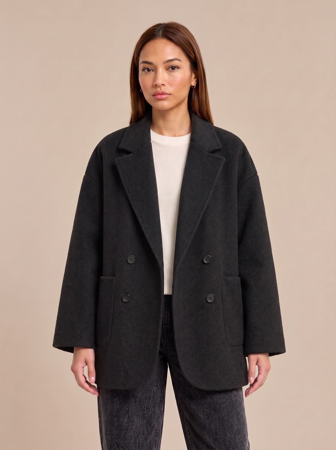 Willow | Women's Oversized Double-Breasted Wool Coat Lapel Collar