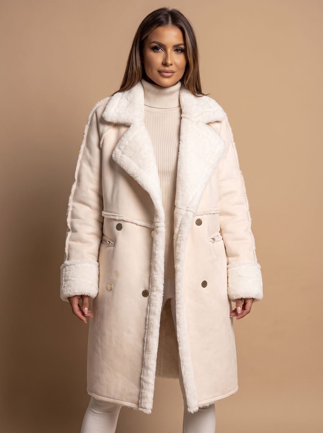 Ivy | Women's Oversized Faux Shearling Double-Breasted Long Coat