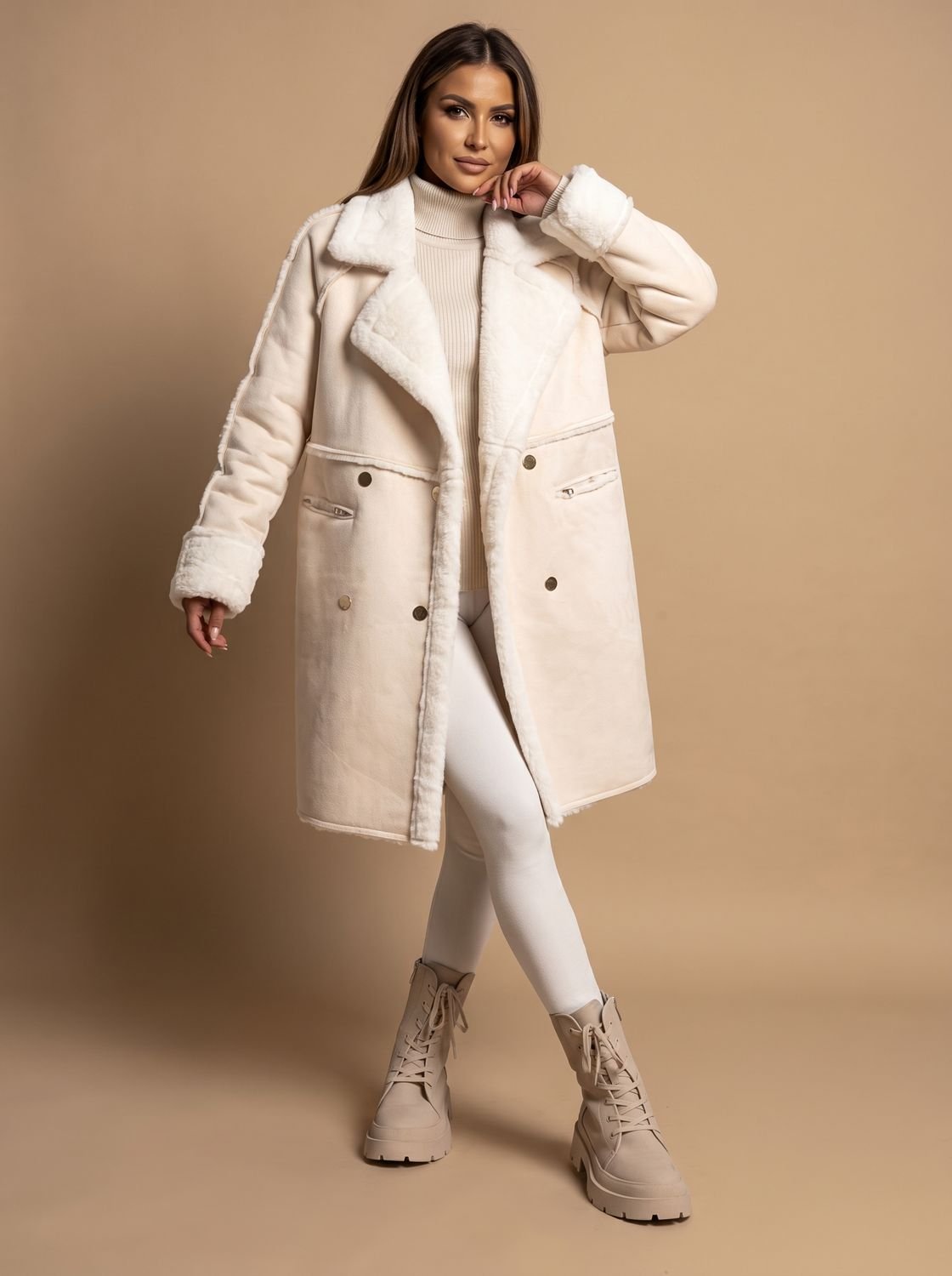 Ivy | Women's Oversized Faux Shearling Double-Breasted Long Coat