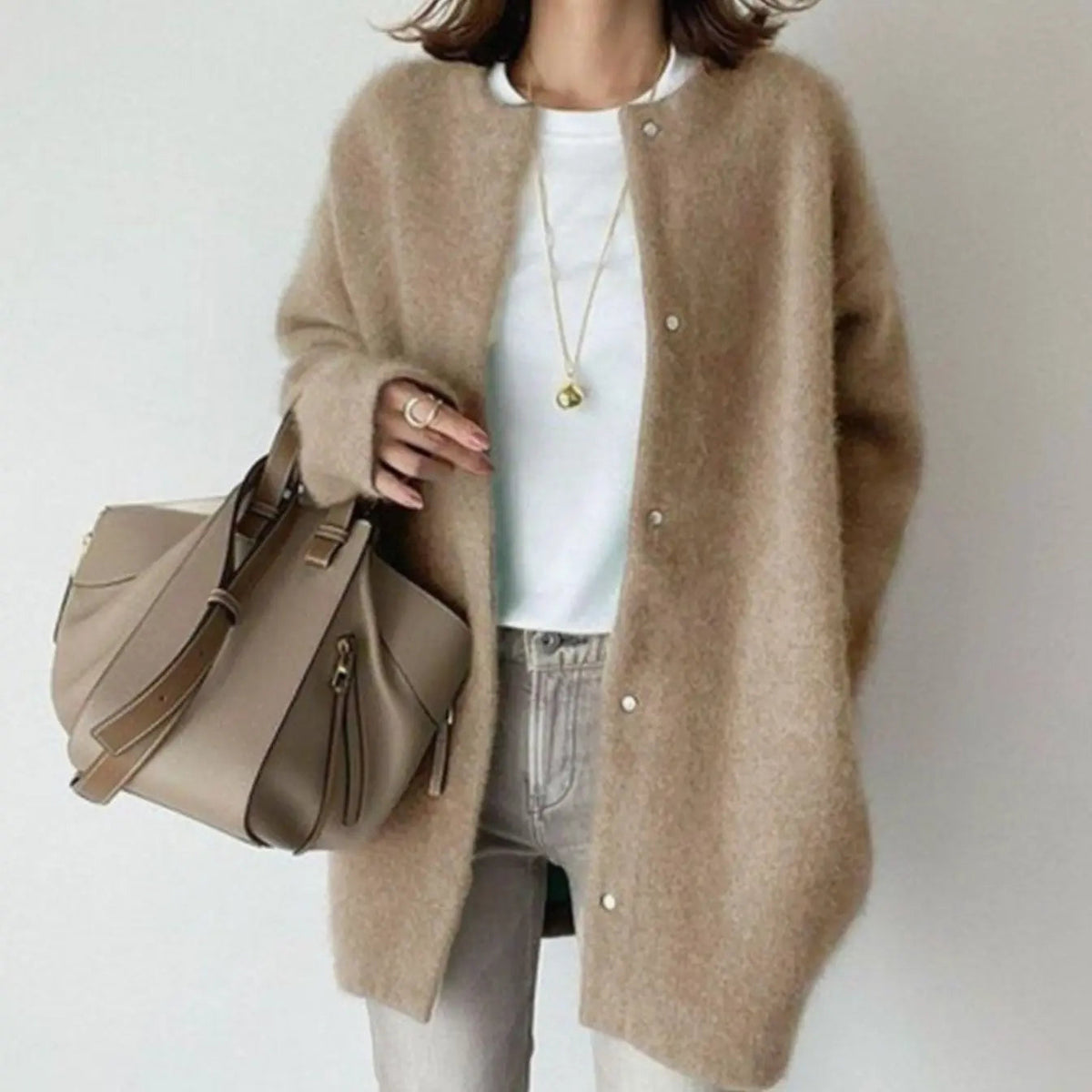 Women's Oversized Fluffy Button-Down Winter Cardigan