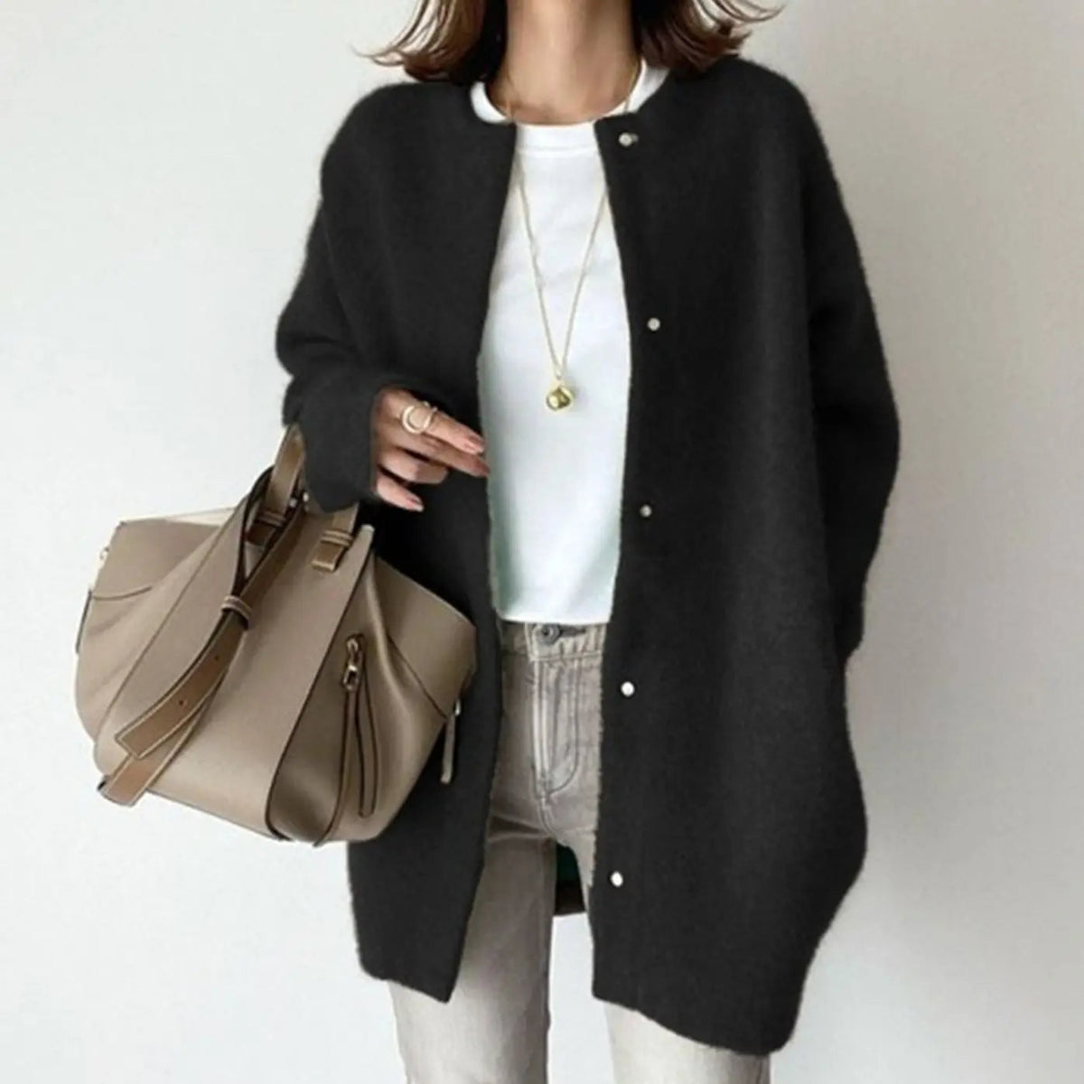 Women's Oversized Fluffy Button-Down Winter Cardigan