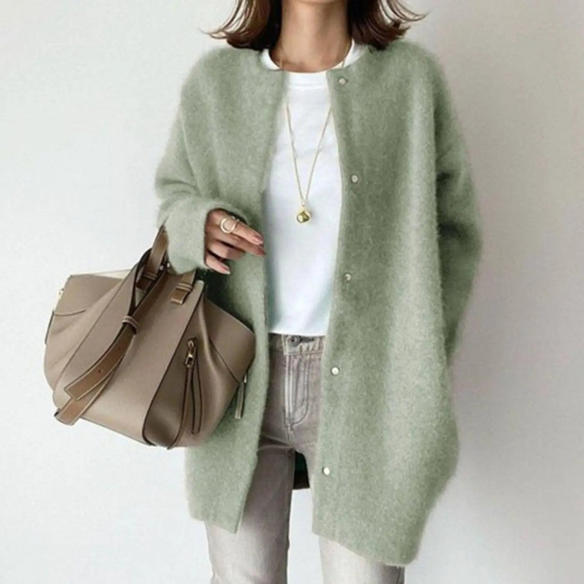 Women's Oversized Fluffy Button-Down Winter Cardigan