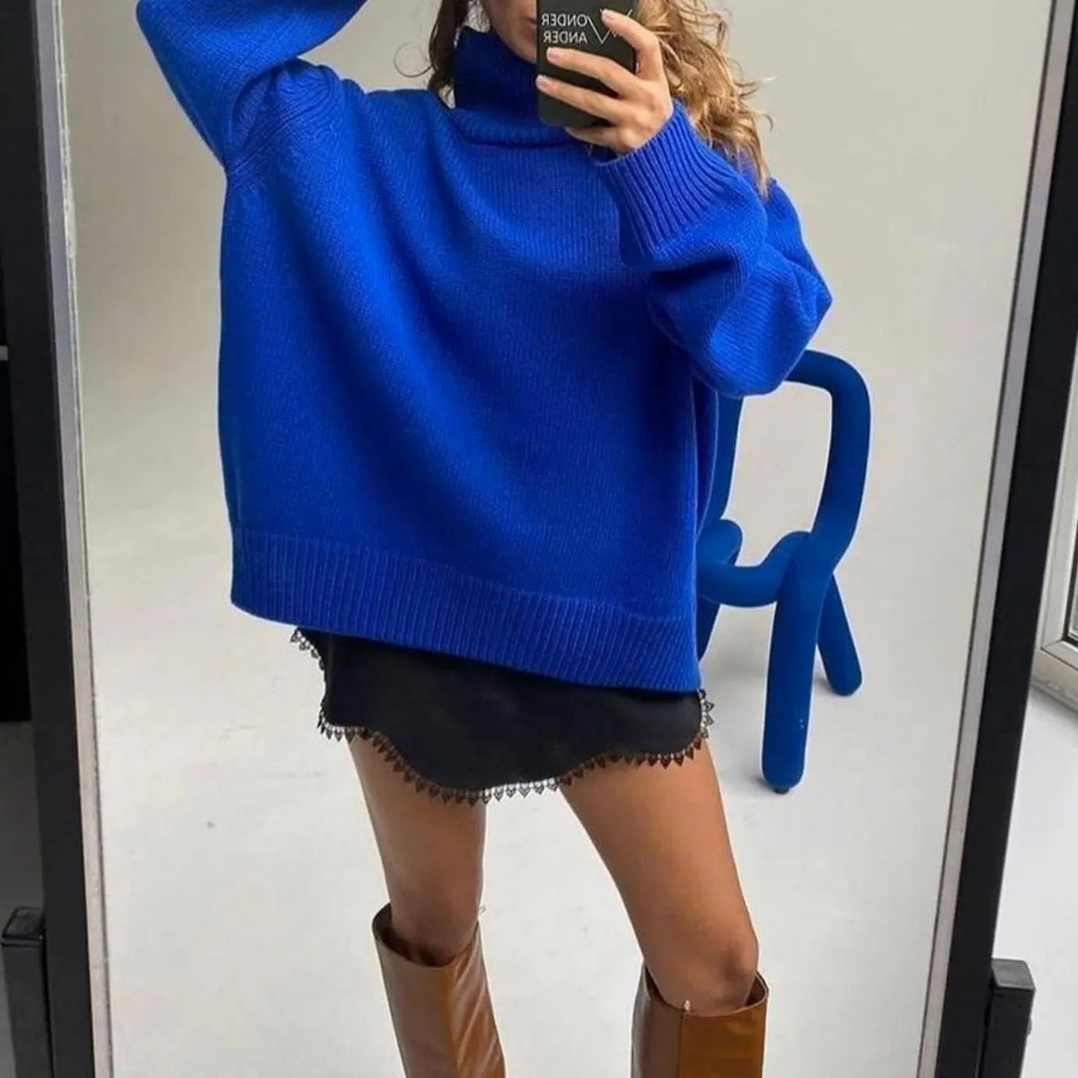 Women's Oversized Long-Sleeve Knit Turtleneck Jumper