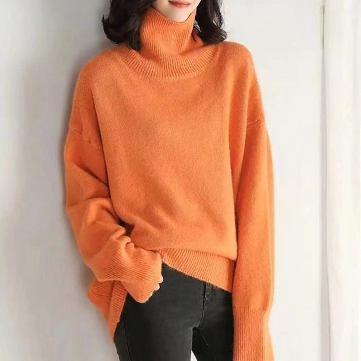 Women's Oversized Long-Sleeve Knit Turtleneck Jumper