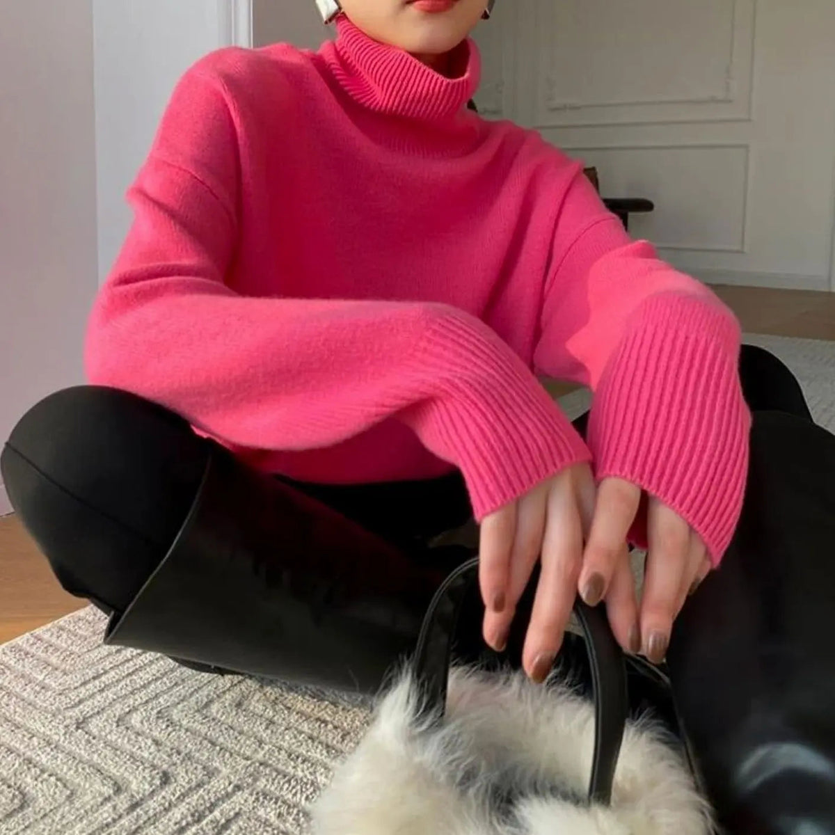 Women's Oversized Long-Sleeve Knit Turtleneck Jumper
