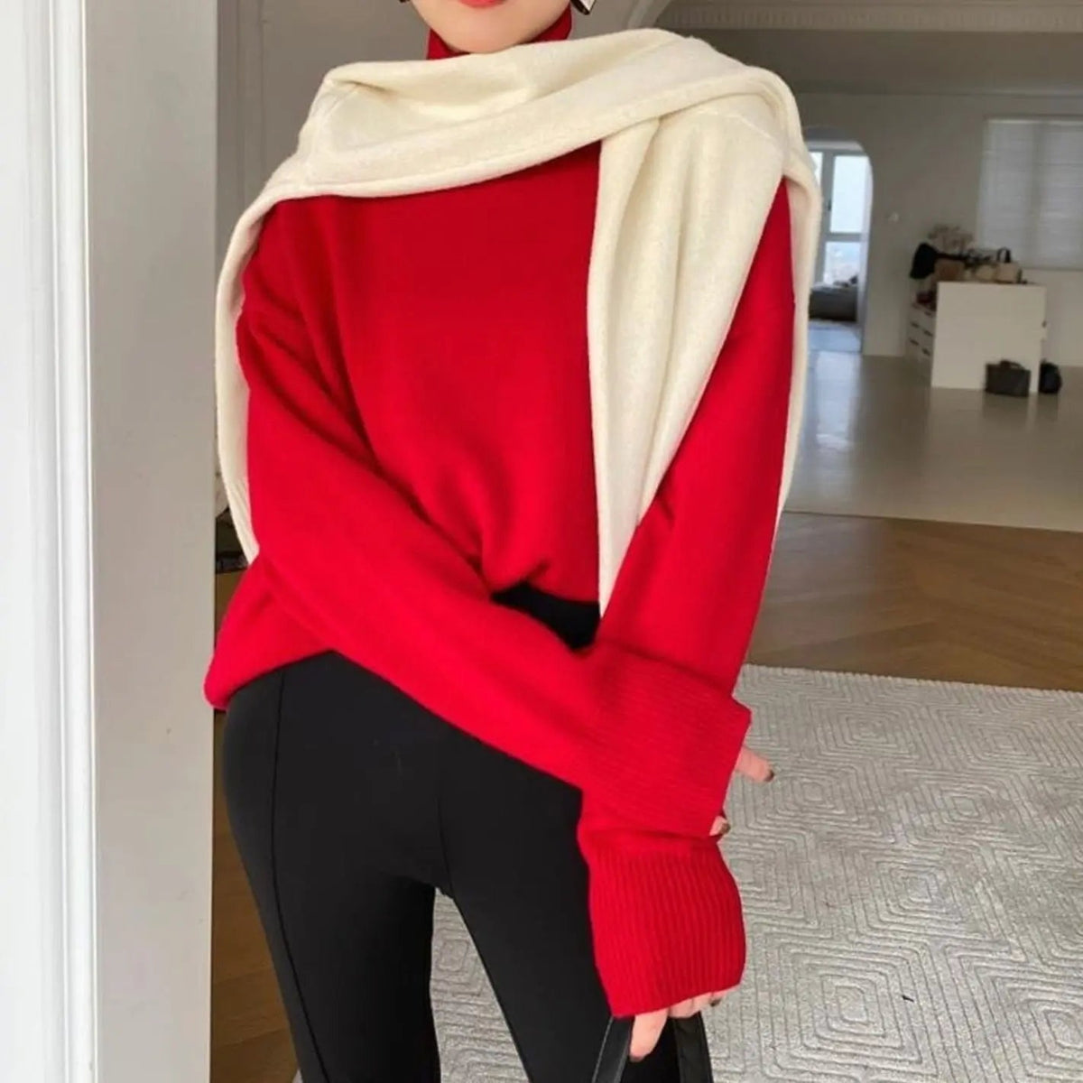 Women's Oversized Long-Sleeve Knit Turtleneck Jumper