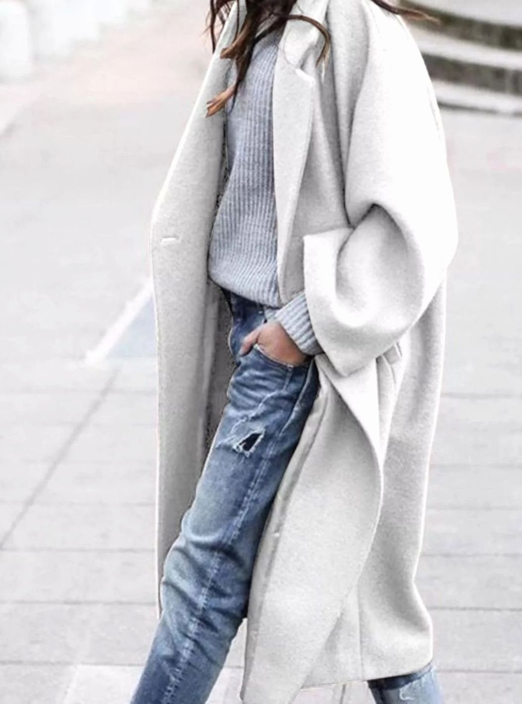 Women's Oversized Long Wool Coat Single-Breasted Winter Coat