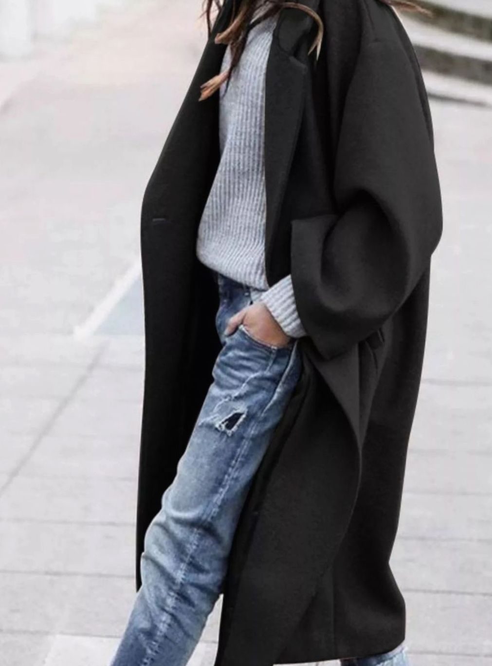 Women's Oversized Long Wool Coat Single-Breasted Winter Coat