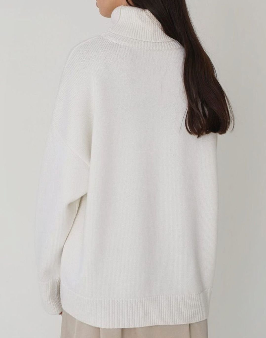 Women's Oversized Roll Neck Jumper Drop Shoulder Knit Pullover