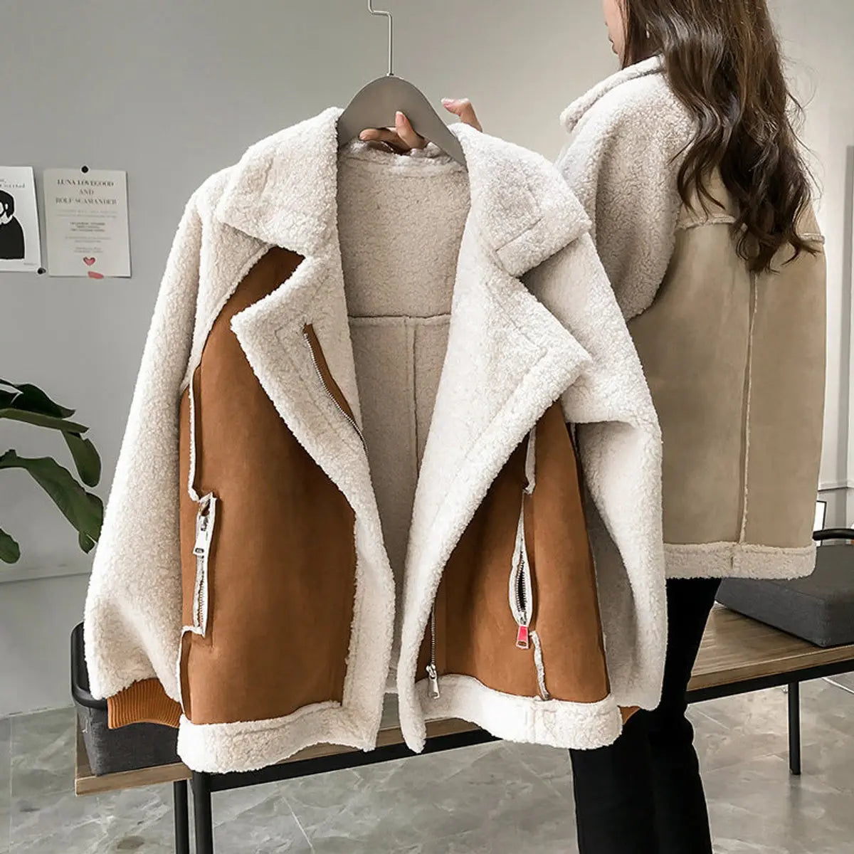 Women's Oversized Sherpa Fleece Winter Coat Zip-Up Jacket