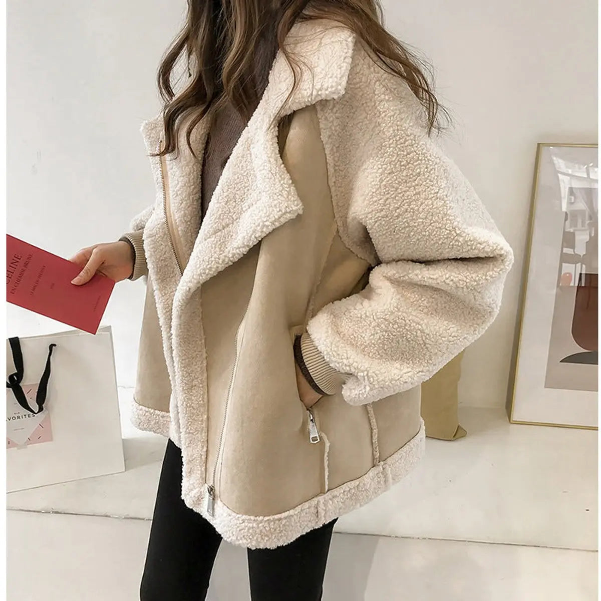Women's Oversized Sherpa Fleece Winter Coat Zip-Up Jacket