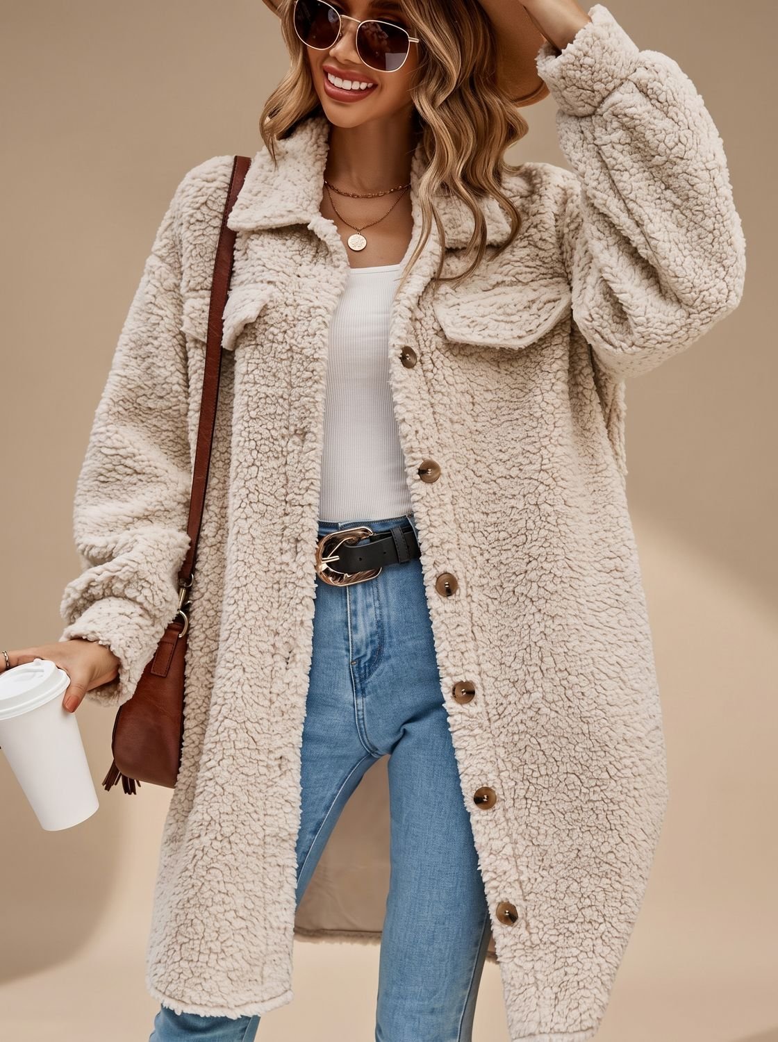 Willow | Women's Oversized Teddy Coat Long Button-Down Sherpa Jacket