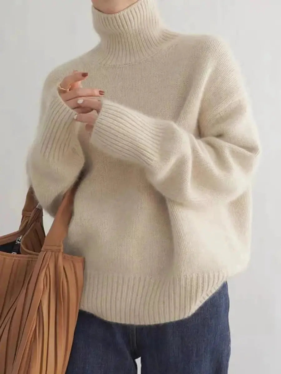 Women's Oversized Turtleneck Cashmere Knit Sweater Jumper