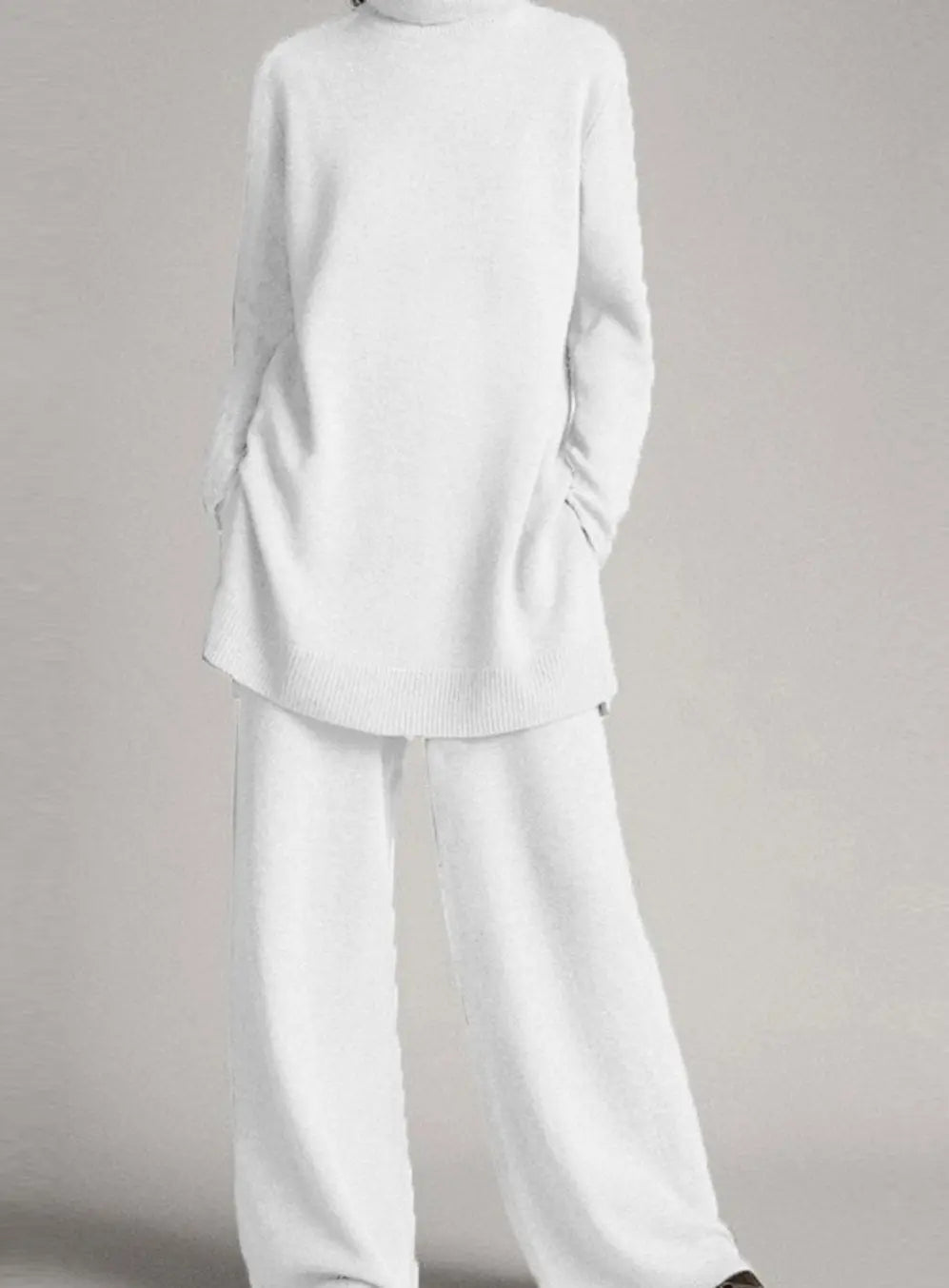 Women's Oversized Turtleneck Knit Lounge Set Wide-Leg Trousers