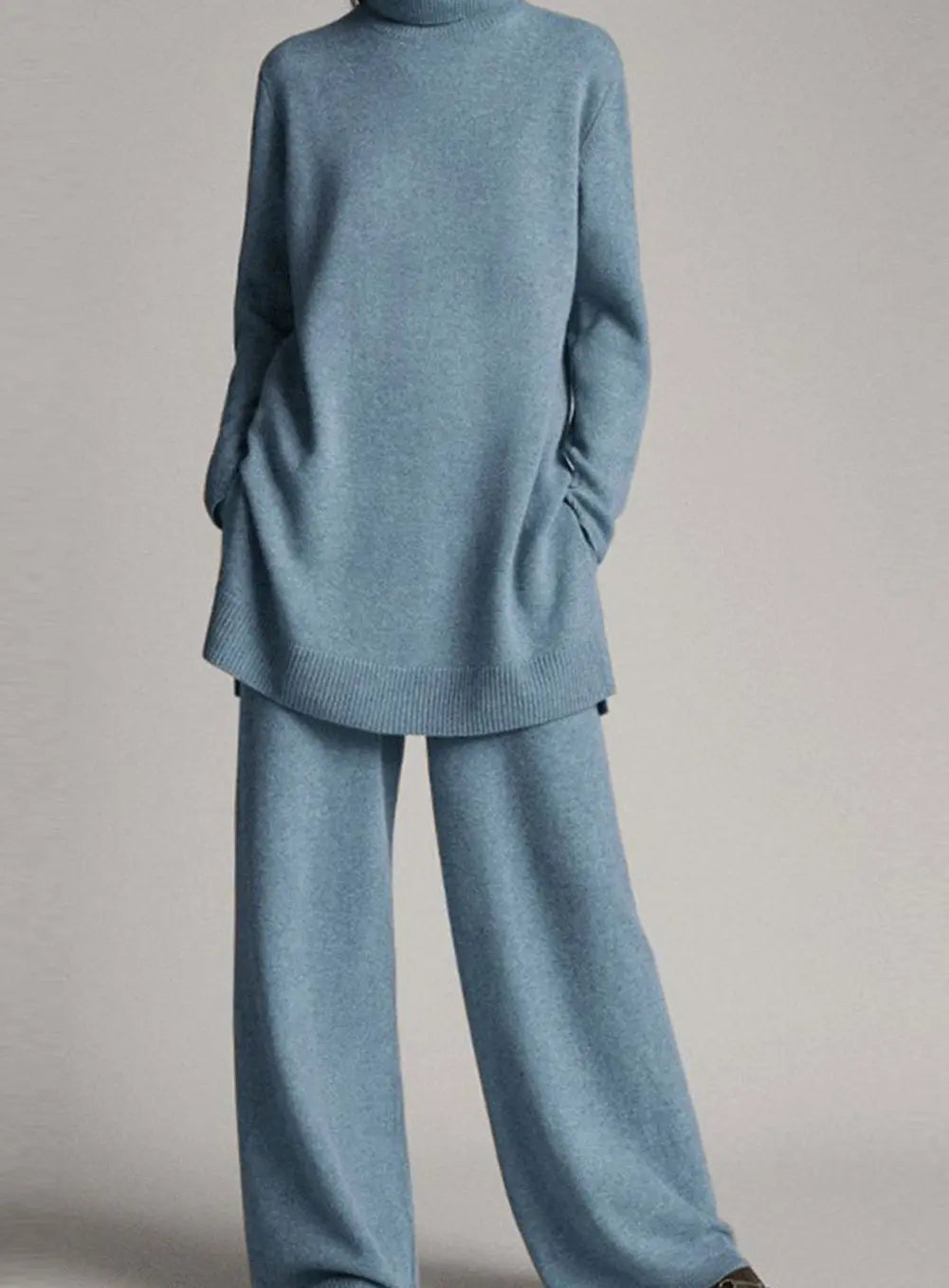 Women's Oversized Turtleneck Knit Lounge Set Wide-Leg Trousers