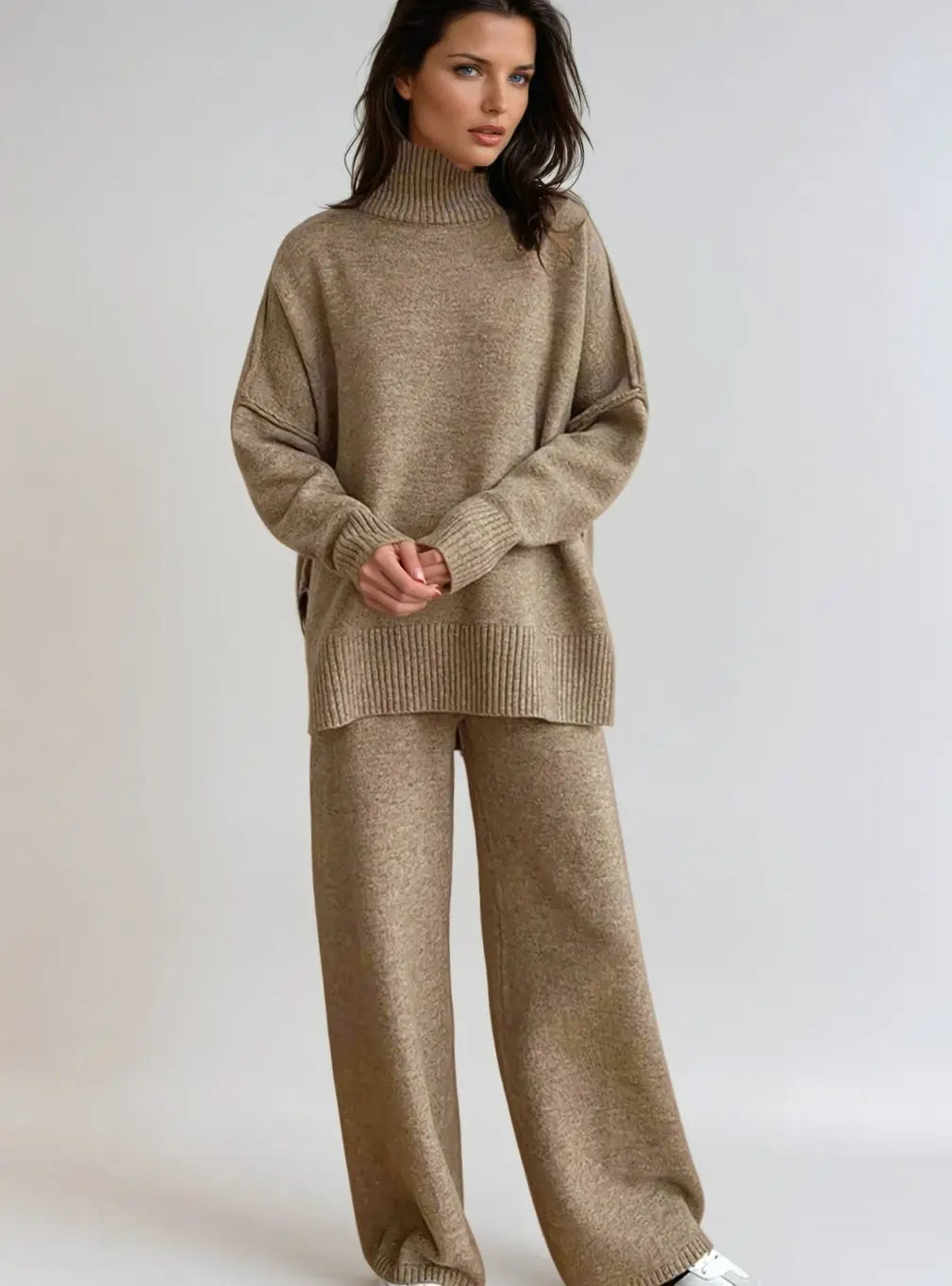 Women's Oversized Turtleneck Knit Wide-Leg Lounge Set