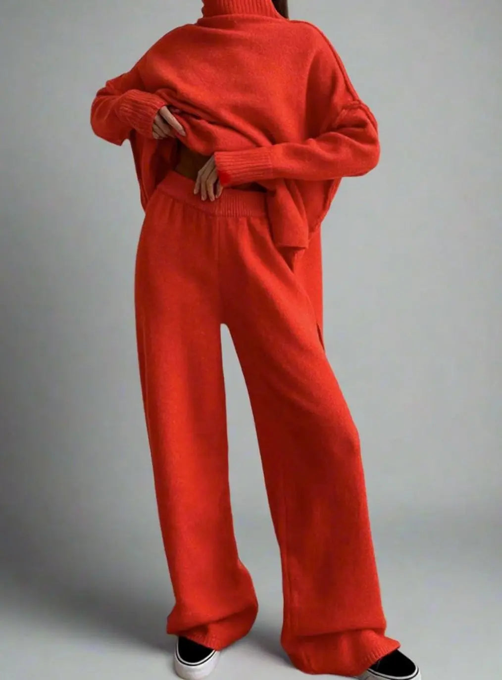 Women's Oversized Turtleneck Knit Wide-Leg Lounge Set