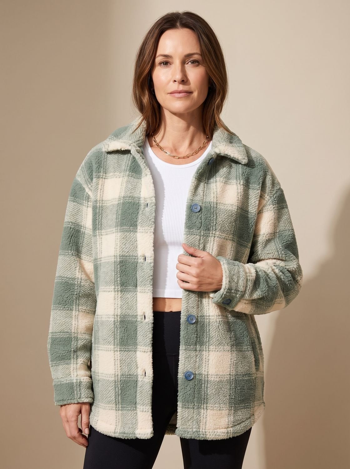 Sophie | Women's Plaid Sherpa Fleece Button-Up Shacket