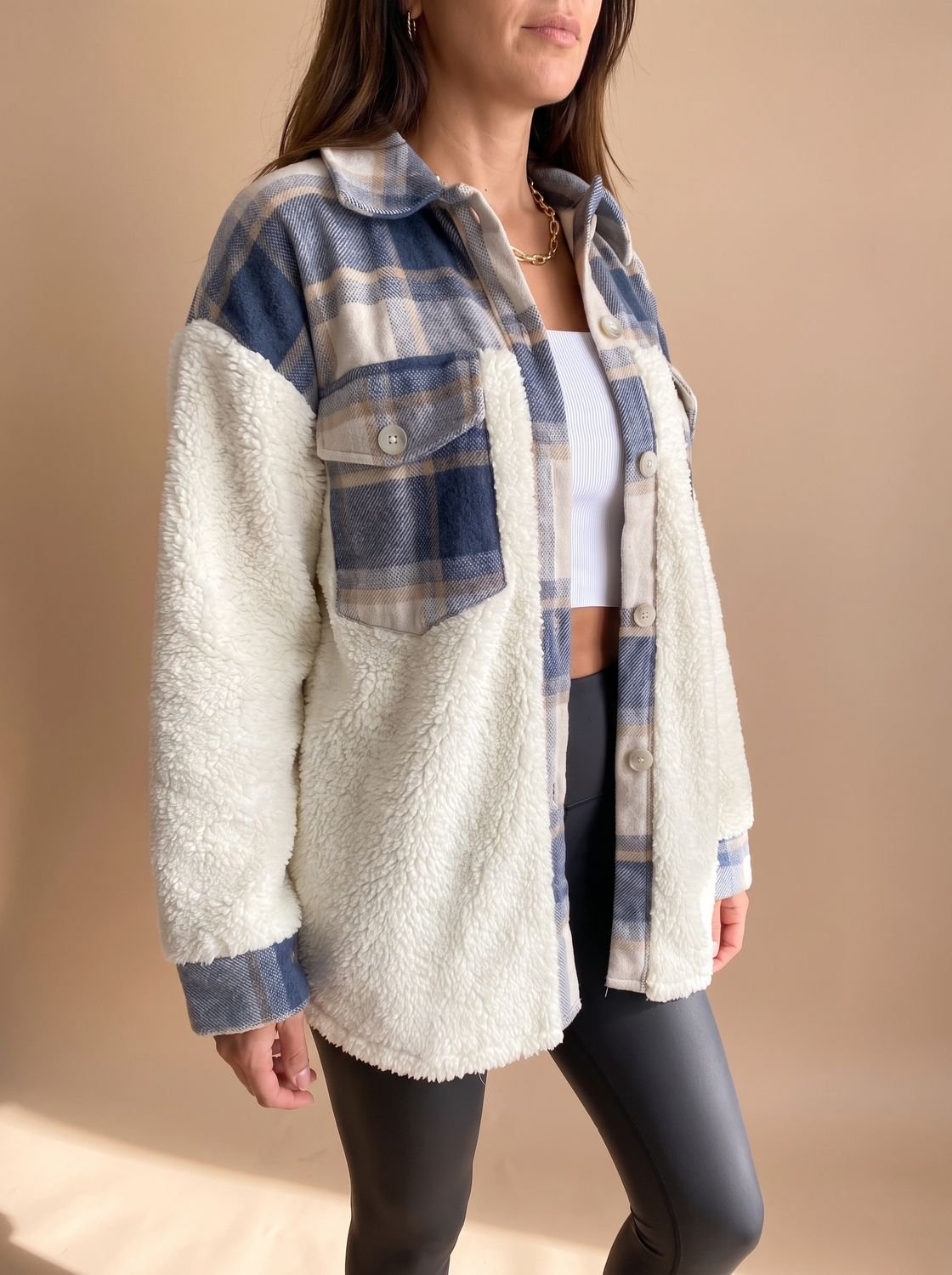 Sophie | Women's Plaid Sherpa Fleece Button-Up Shacket