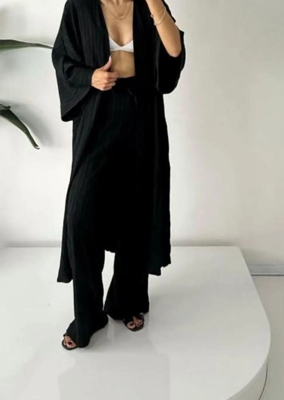 Women's Pleated Kimono Wide-Leg Trouser Two-Piece Set Co Ord