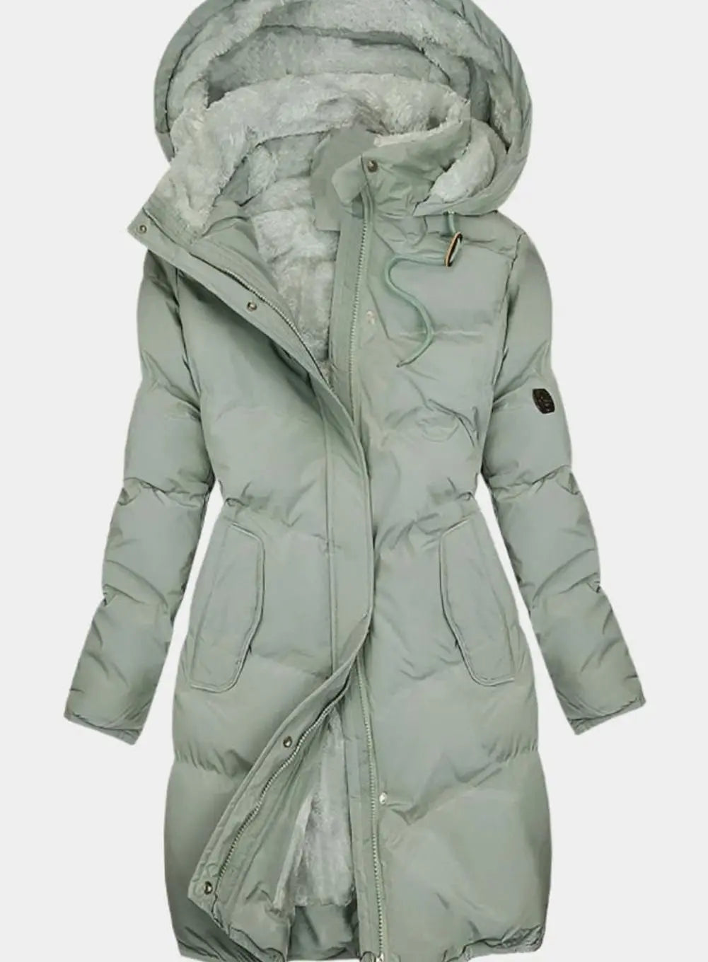Women's Quilted Fleece-Lined Long Hooded Coat Full-Zip Parka
