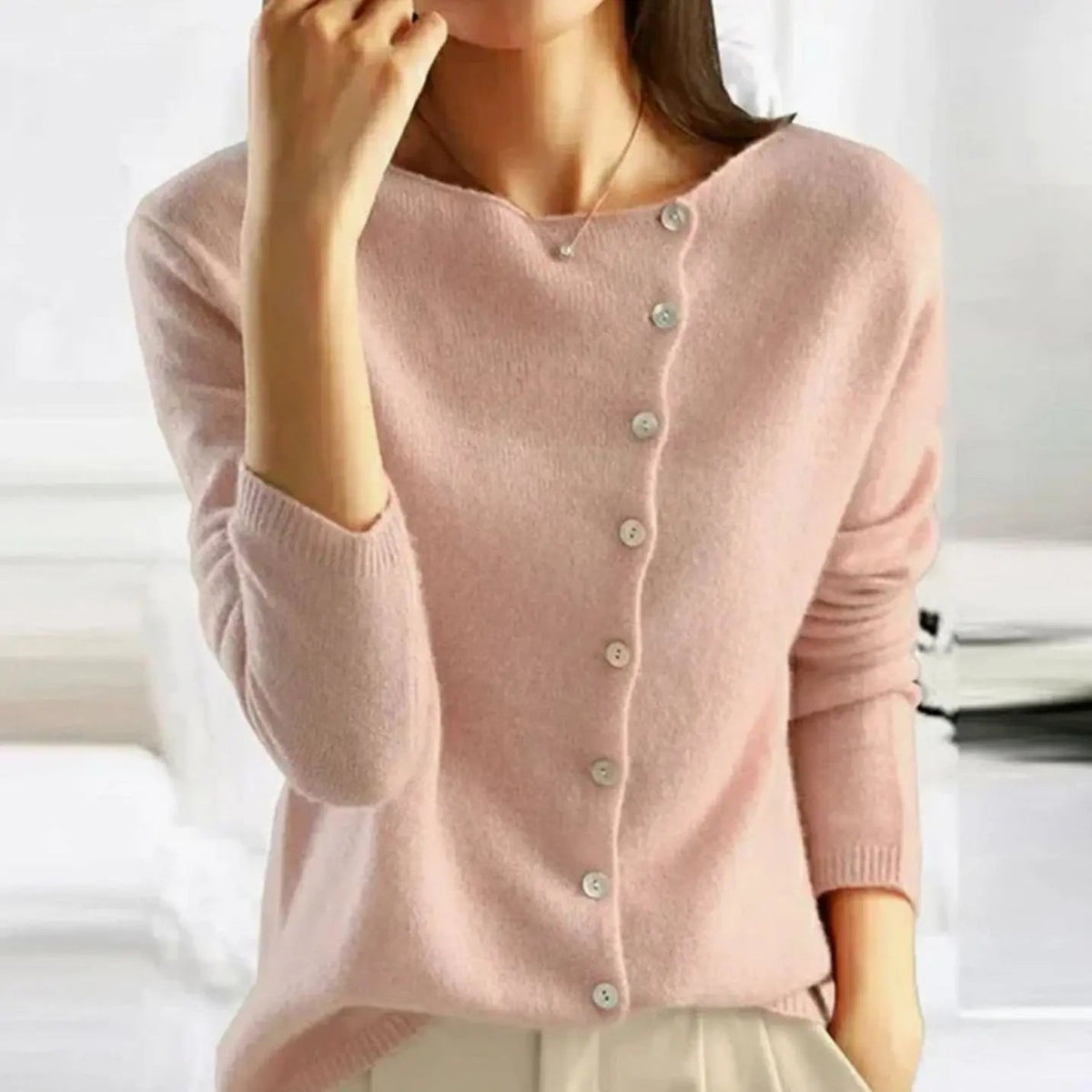 Women's Relaxed Fit Button Front Cardigan Knit Jumper