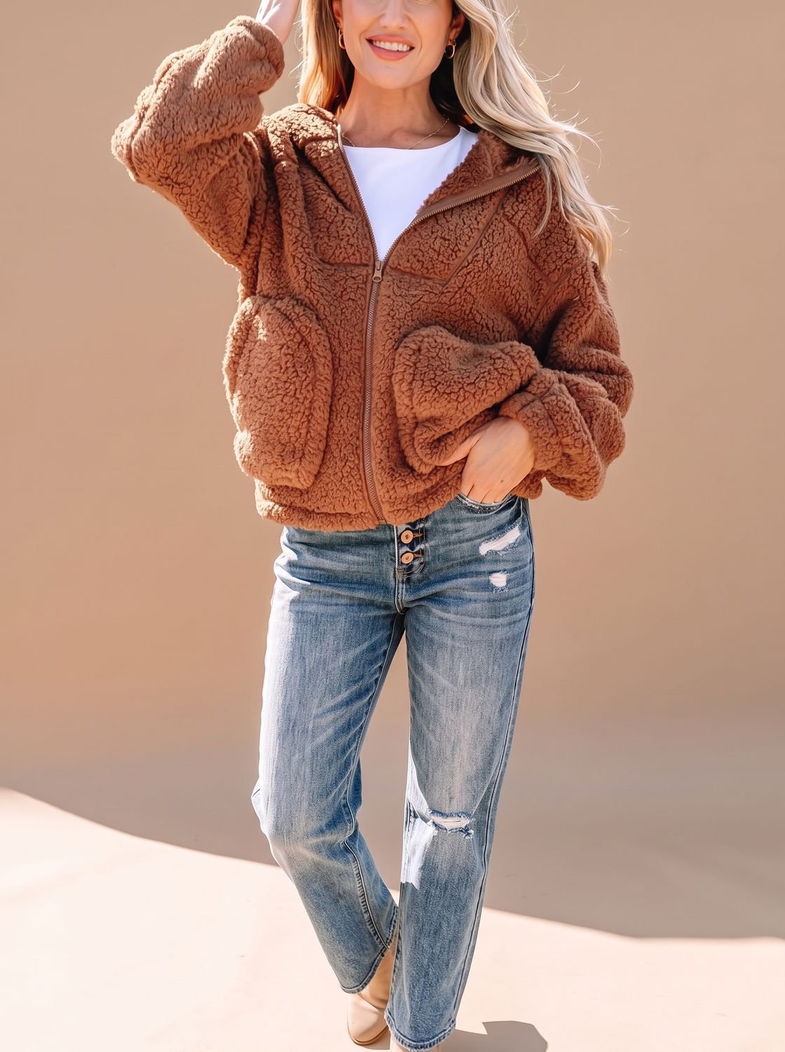 Willow | Women's Relaxed-Fit Hooded Teddy Zip Up Jacket
