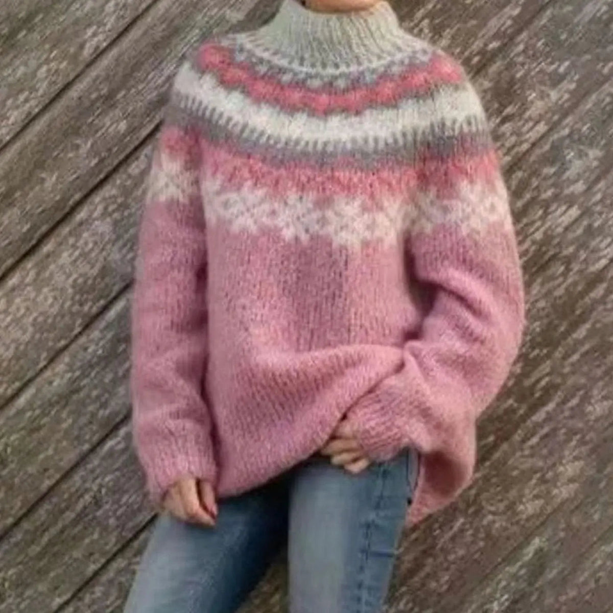Women's Relaxed-Fit Nordic Fair Isle Pattern Sweater Jumper