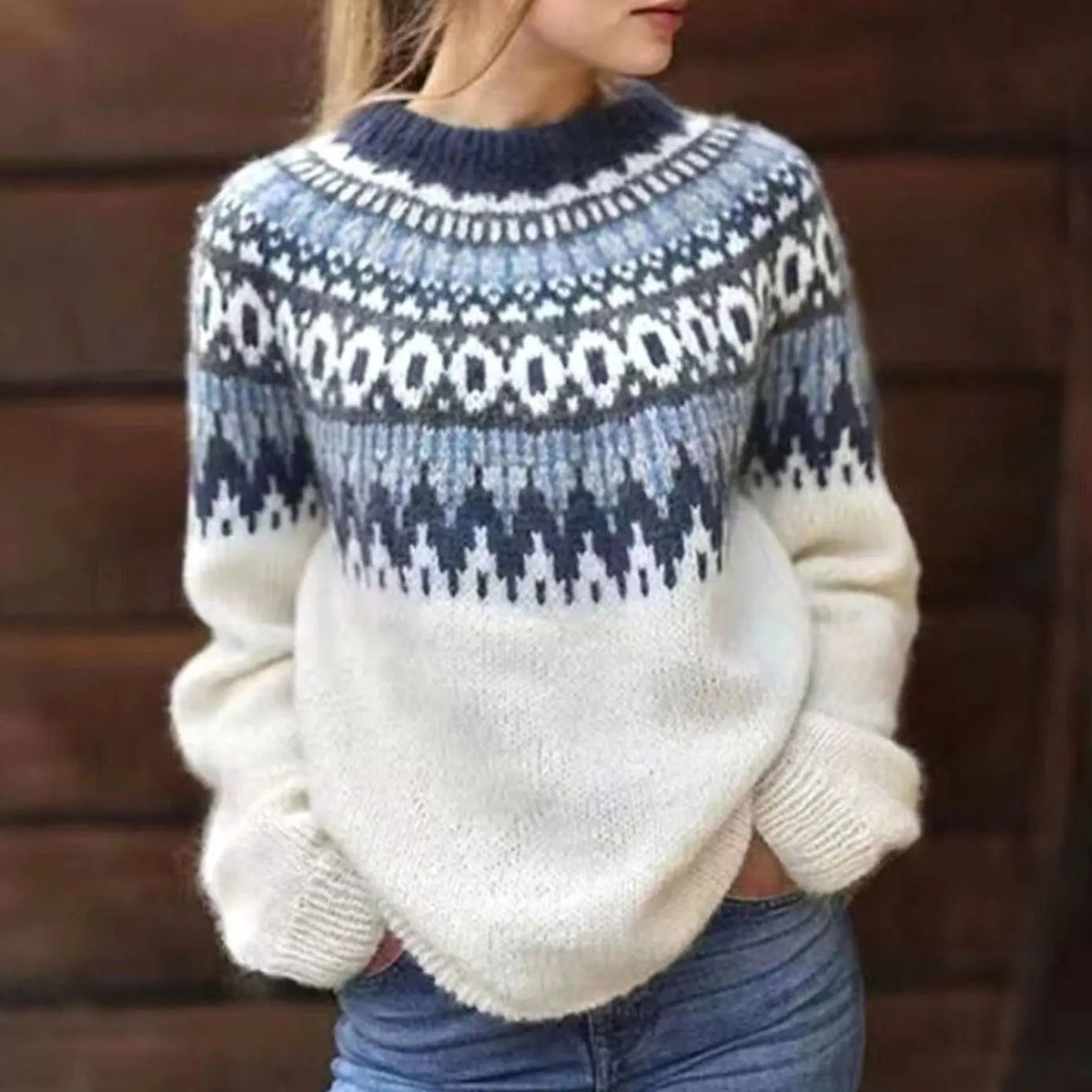 Women's Relaxed-Fit Nordic Fair Isle Pattern Sweater Jumper