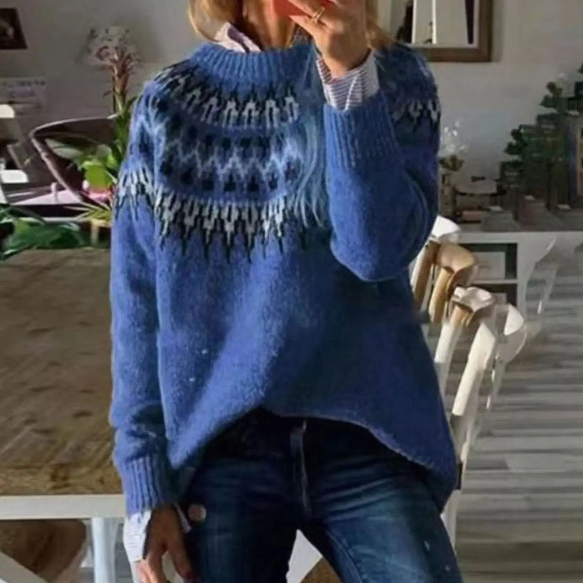 Women's Relaxed-Fit Nordic Fair Isle Pattern Sweater Jumper