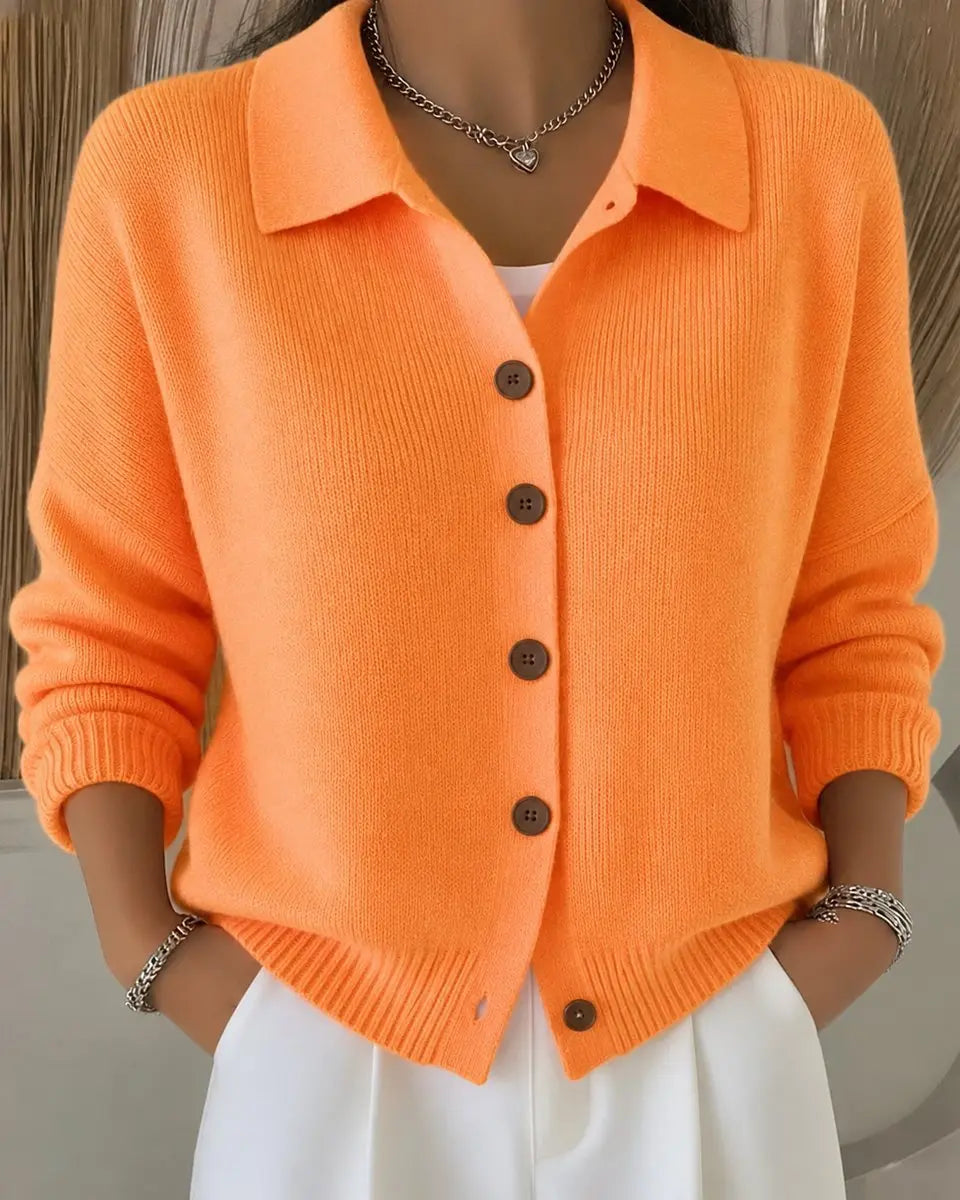 Women's Relaxed-Fit Polo Collar Button-Up Knit Cardigan