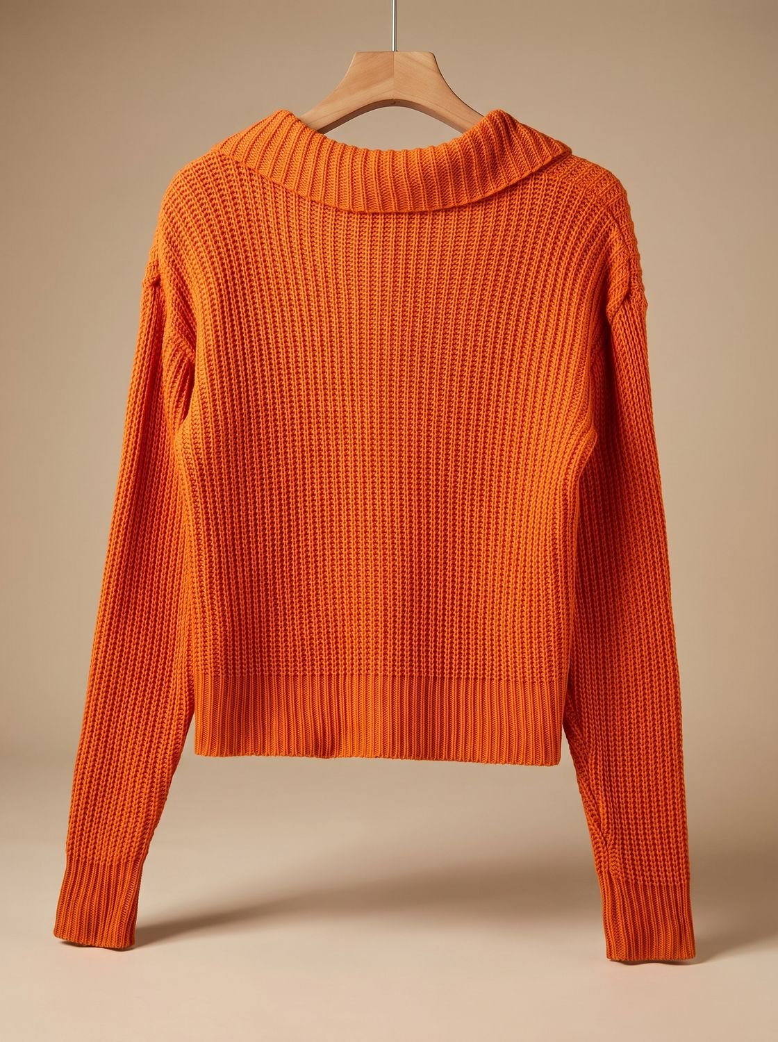 Women's Relaxed-Fit Ribbed Knit Folded Collar Pullover Jumper