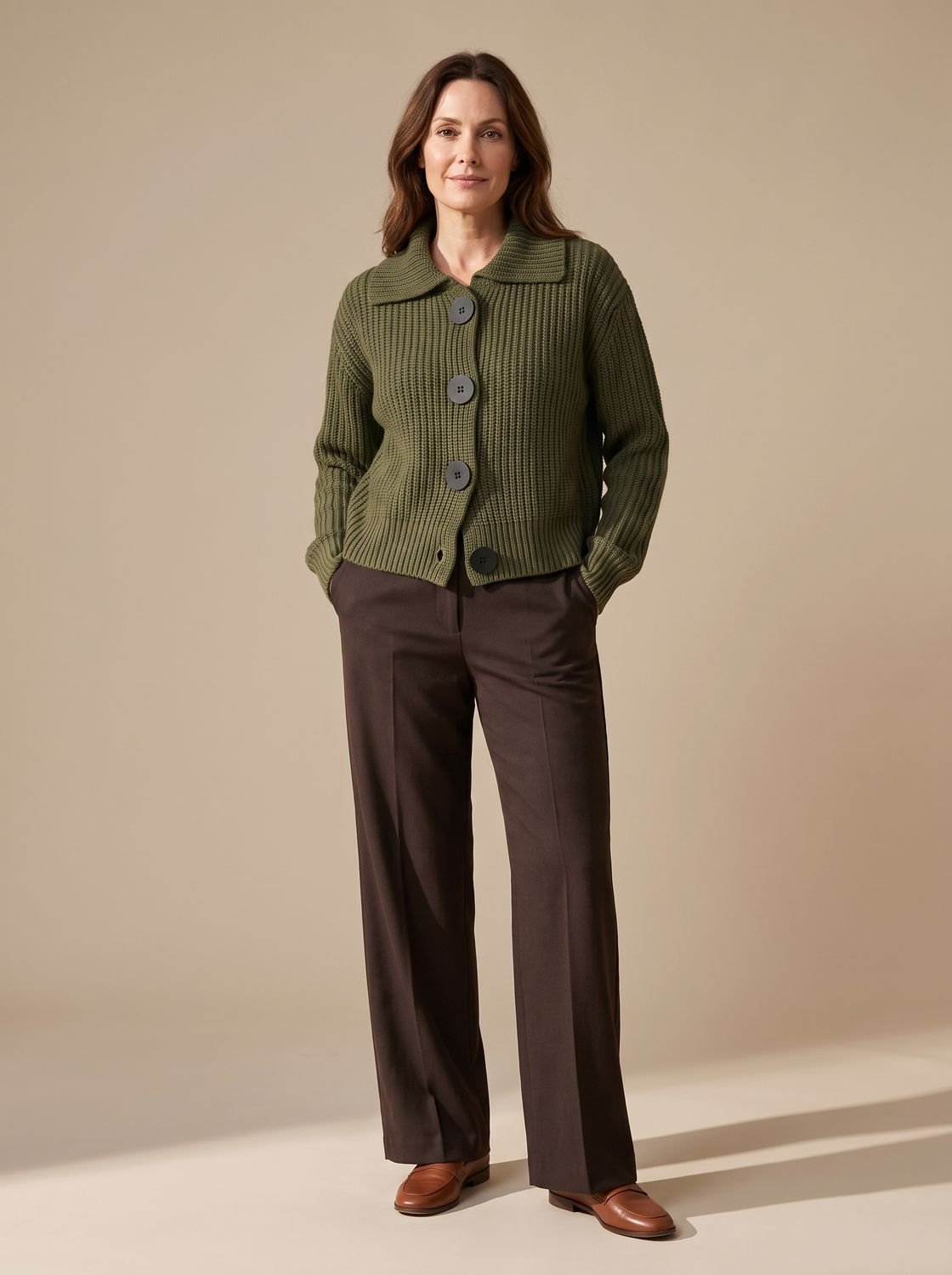 Women's Relaxed-Fit Ribbed Knit Folded Collar Pullover Jumper