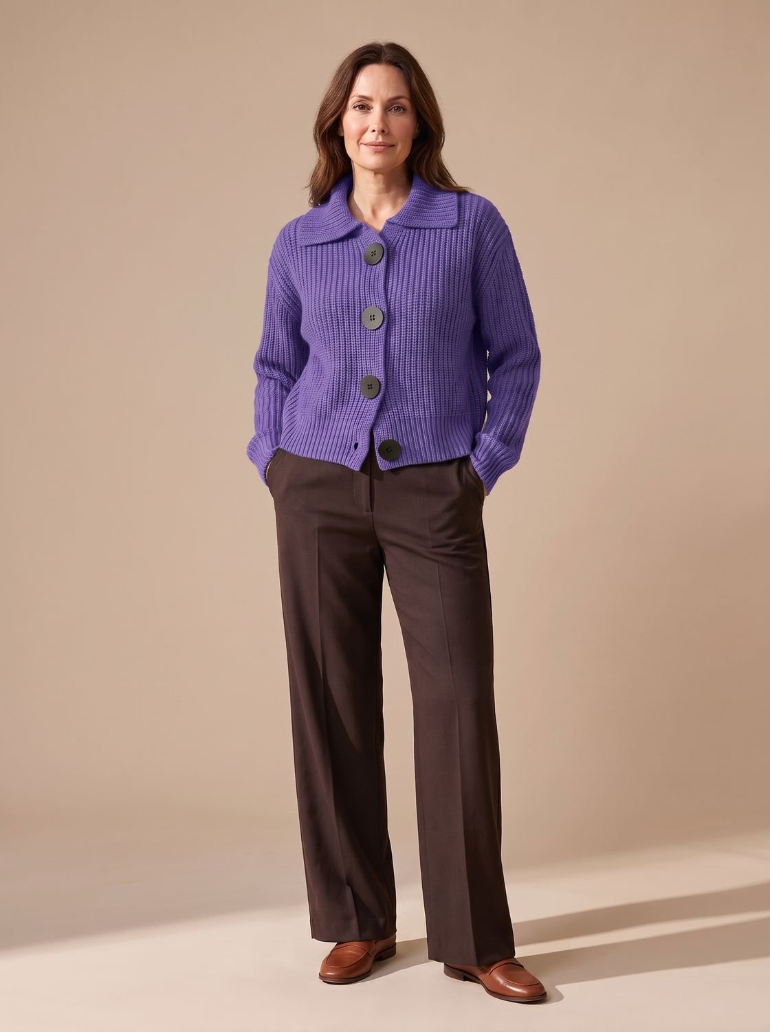 Women's Relaxed-Fit Ribbed Knit Folded Collar Pullover Jumper