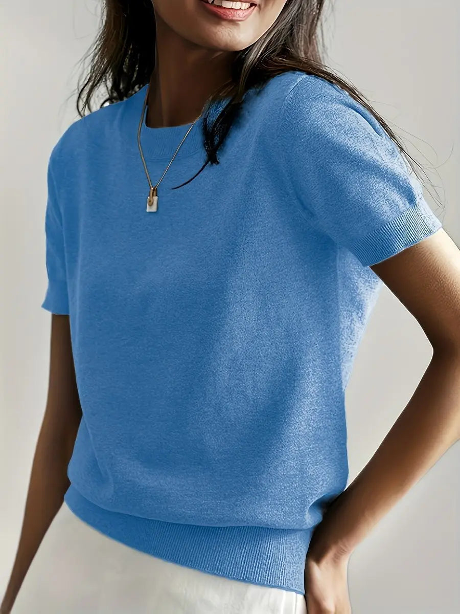 Women's Relaxed Fit Short Sleeve Knit Sweater Top