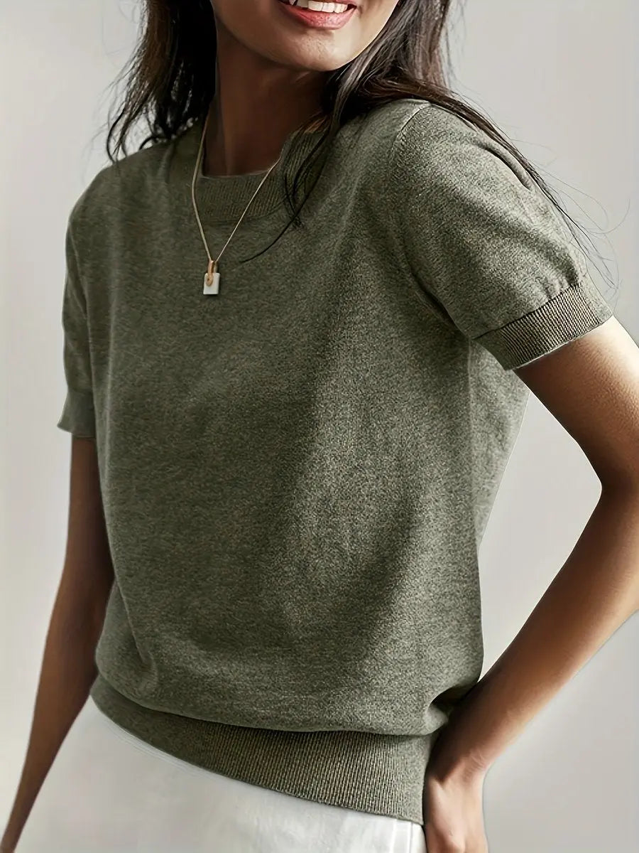 Women's Relaxed Fit Short Sleeve Knit Sweater Top