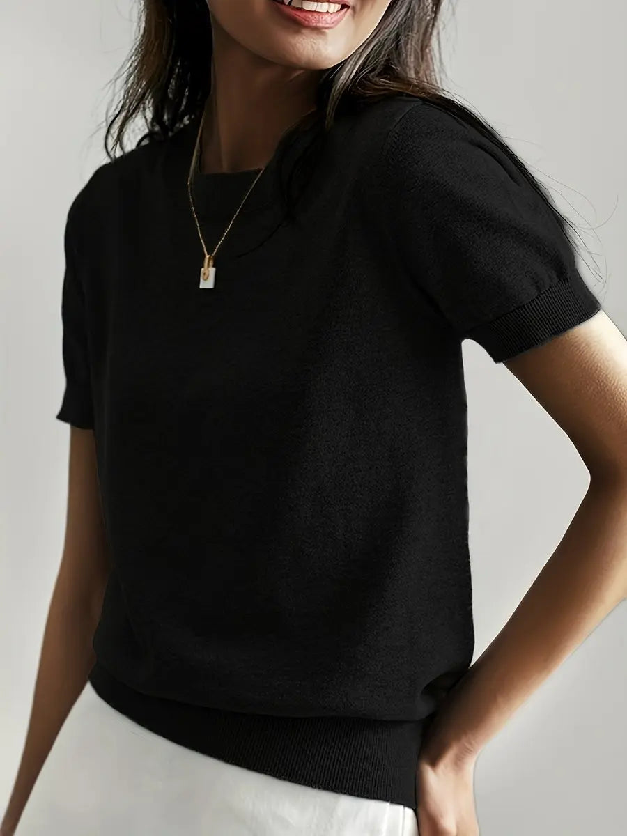 Women's Relaxed Fit Short Sleeve Knit Sweater Top