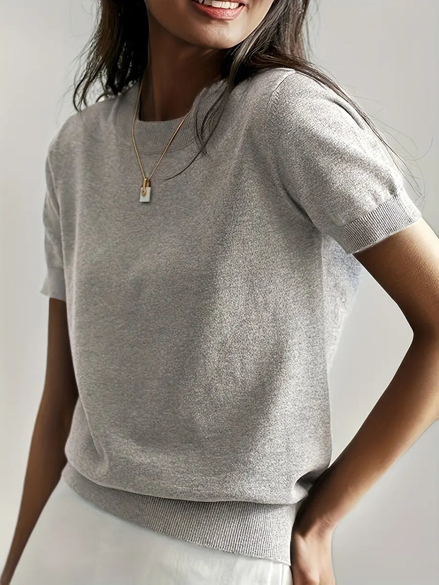 Women's Relaxed Fit Short Sleeve Knit Sweater Top