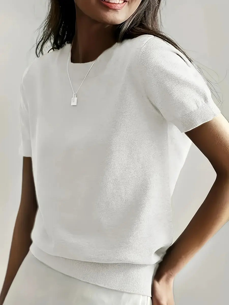 Women's Relaxed Fit Short Sleeve Knit Sweater Top