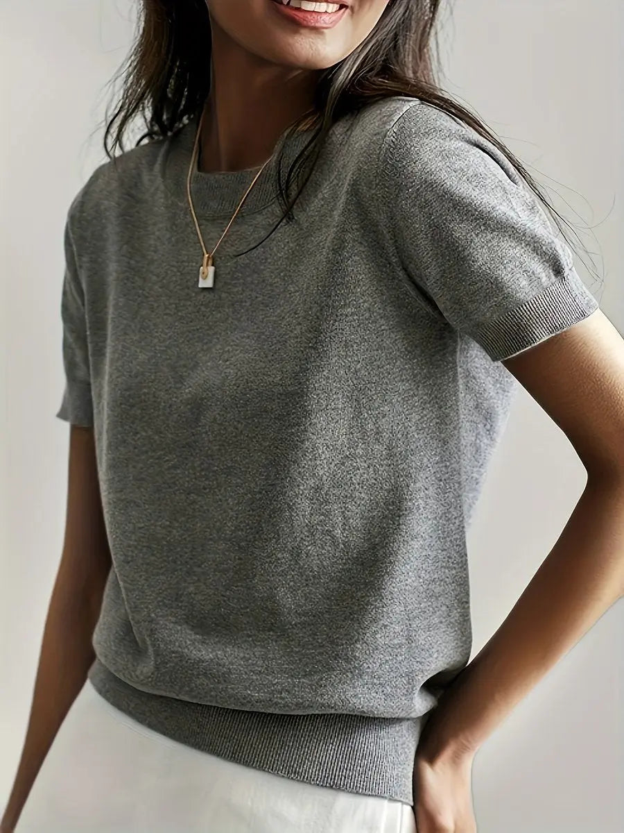 Women's Relaxed Fit Short Sleeve Knit Sweater Top