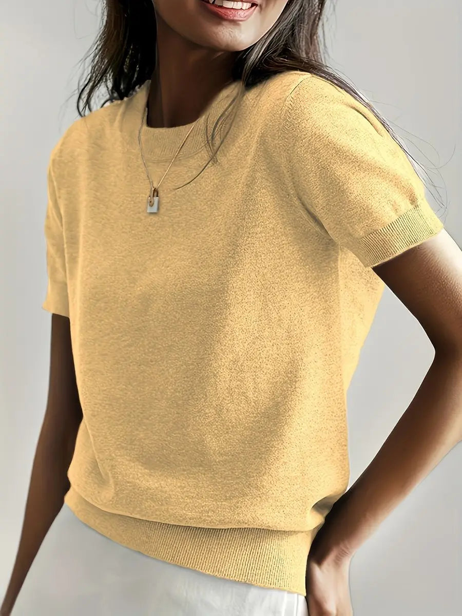 Women's Relaxed Fit Short Sleeve Knit Sweater Top